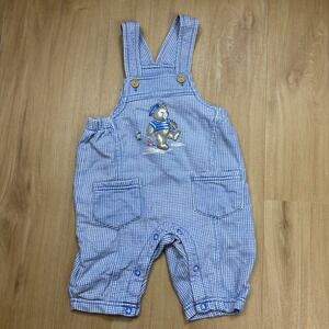 Lullaby Club Baby Boy Overalls Gingham Blue Teddy Bear Fishing 3-6 Months